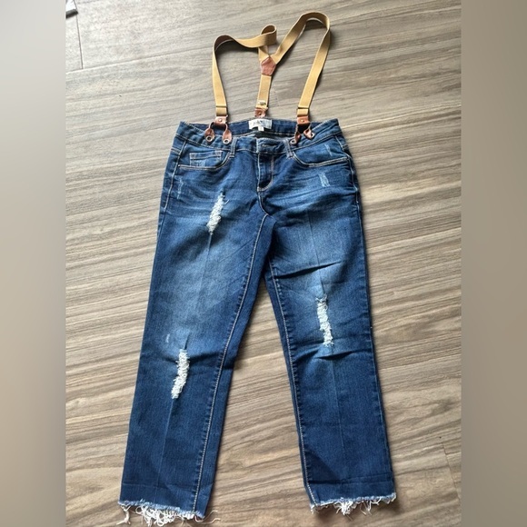 Jolt Blue Denim Overalls with Distressed Details - Picture 1 of 3